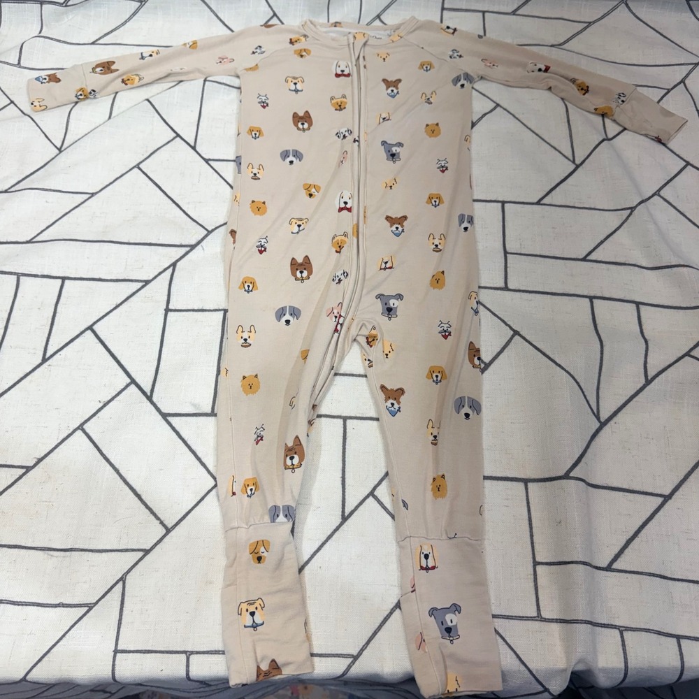 Brave Little Ones Romper 12-18M Tan Dog Print Bamboo Viscose Sleeper READ‎